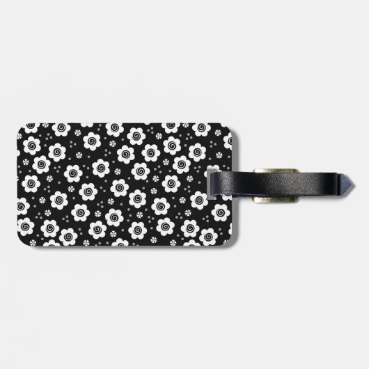 Zwarte witte bloemen Bagage label (Achterkant horizontaal)