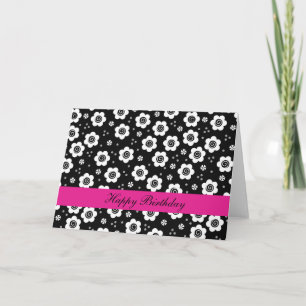 Zwarte witte bloemen Birthday Kaart