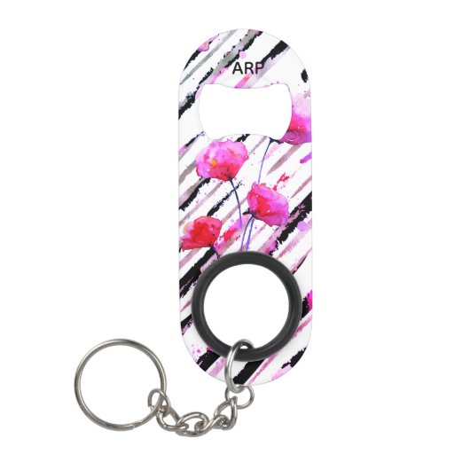 *~* Zwarte witte bloemen Bloempapaver Patroon Mini Flessenopener (Voorkant)
