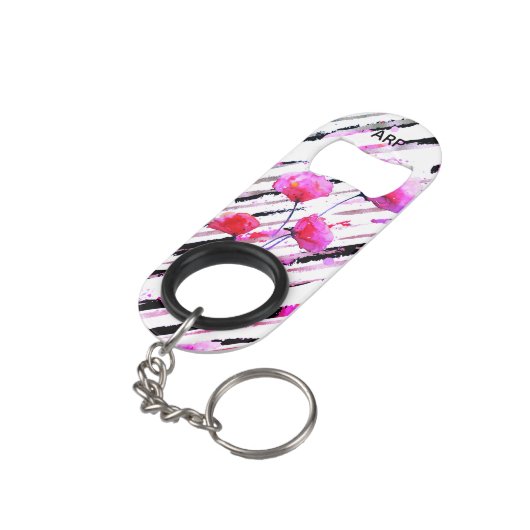 *~* Zwarte witte bloemen Bloempapaver Patroon Mini Flessenopener (Achterkant Gekanteld)
