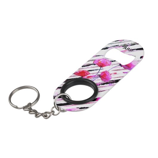 *~* Zwarte witte bloemen Bloempapaver Patroon Mini Flessenopener (Voorkant Gekanteld)
