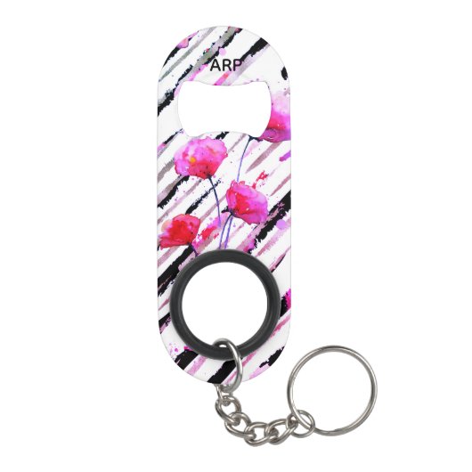 *~* Zwarte witte bloemen Bloempapaver Patroon Mini Flessenopener (Achterkant)