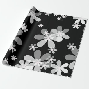 zwarte witte bloemen cadeaupapier