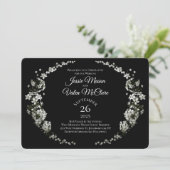Zwarte witte bloemen Elegante bruiloft Kaart (Staand voorkant)