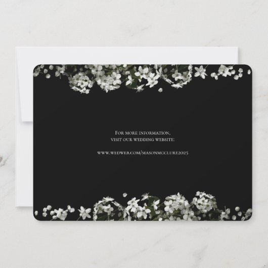 Zwarte witte bloemen Elegante bruiloft Kaart (Achterkant)
