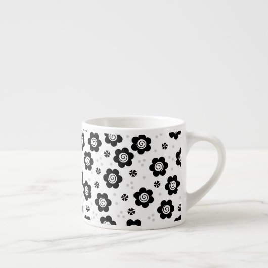 Zwarte witte bloemen Espresso Mok (Rechts)