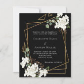 Zwarte witte bloemen geometrische bruiloft uitnodi (Voorkant)