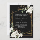 Zwarte witte bloemen goud geometrische bruiloft kaart (Voorkant)