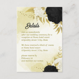 Zwarte witte bloemen gouden bladeren informatiekaartje