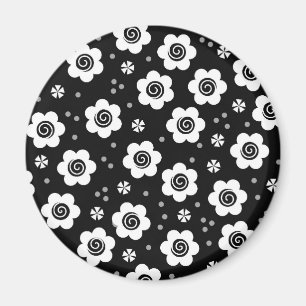 Zwarte witte bloemen iPhone-magneetje Magneet