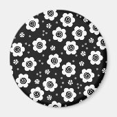 Zwarte witte bloemen iPhone magnet (Voorkant)