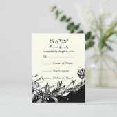  zwarte witte bloemen ivoor bloemen RSVP kaart (Staand voorkant)