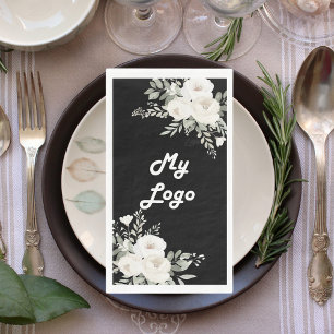 Zwarte witte bloemen marine blauw bedrijf logo servet