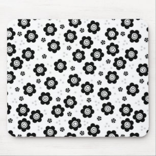 Zwarte witte bloemen mousepad muismat