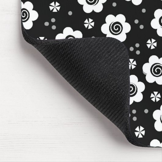 Zwarte witte bloemen mousepad muismat (Hoek)