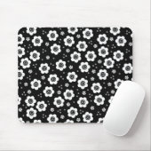 Zwarte witte bloemen mousepad muismat (Met muis)