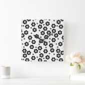 Zwarte witte bloemen muurklok met een leuke uitstr vierkante klok (Huis)