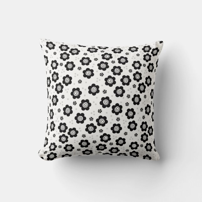 Zwarte witte bloemen Pillow Kussen (Voorkant)