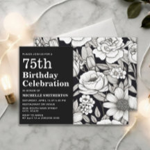 Zwarte Witte Bloemen Vrouwen 75ste Verjaardag