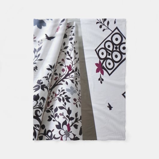 Zwarte witte bloemendeken fleece deken (Voorkant)