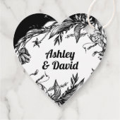 Zwarte, witte bloemetortypografie bruiloft Bedankt Bedankjes Labels (Achterkant)