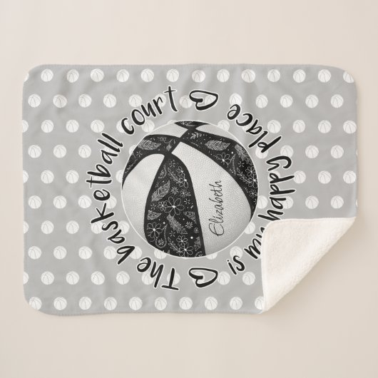 zwarte witte boho basketbal sherpa deken (Voorkant (horizontaal))