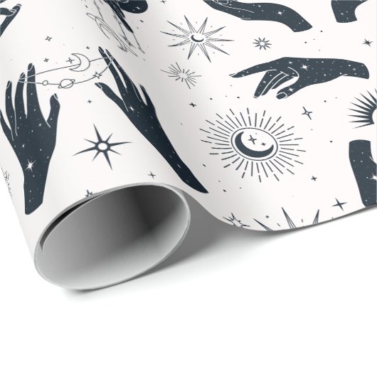Zwarte witte Boho Moon mystieke hand Cadeaupapier (Rol Hoek)