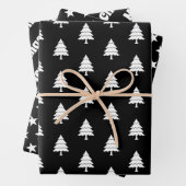 Zwarte witte bomen, sterren Zware kerstvakantie Inpakpapier Vel (In situ)