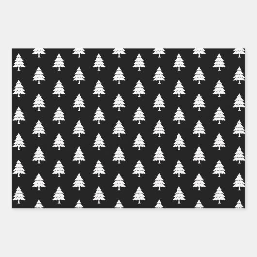 Zwarte witte bomen, sterren Zware kerstvakantie Inpakpapier Vel (Voorkant)