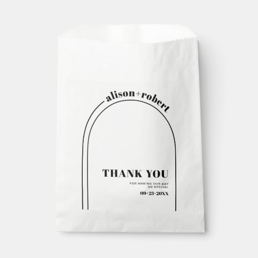 Zwarte witte boog en typografie Dank u bruiloft Bedankzakje (Voorkant)