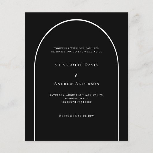 Zwarte witte boog moderne bruiloft uitnodiging (Voorkant)