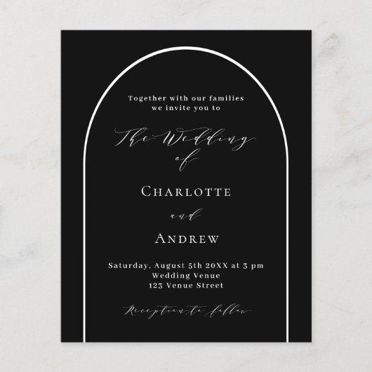 Zwarte witte boog moderne script bruiloft uitnodig (Voorkant)