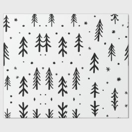 Zwarte witte boom illustratief Vrolijk Kerstfeest Cadeaupapier