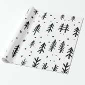 Zwarte witte boom illustratief Vrolijk Kerstfeest Cadeaupapier (Uitgerold)
