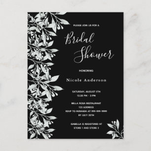 Zwarte witte botanische bridal Shower-uitnodiging Briefkaart