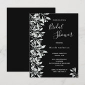 Zwarte witte botanische bridal Shower-uitnodiging Briefkaart (Voorkant / Achterkant)