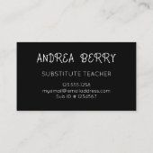 Zwarte witte botanische substituut leraar visitekaartje (Achterkant)