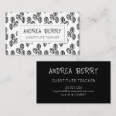 Zwarte witte botanische substituut leraar visitekaartje (Voorkant / Achterkant)