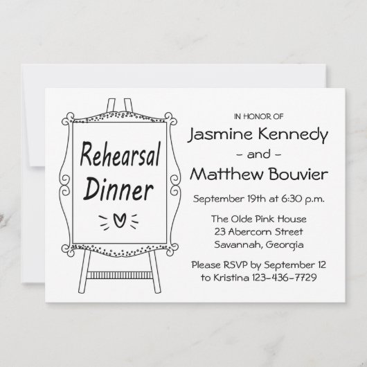 Zwarte & Witte bruiloft repetitie Dinner Easel Sig Kaart (Voorkant)