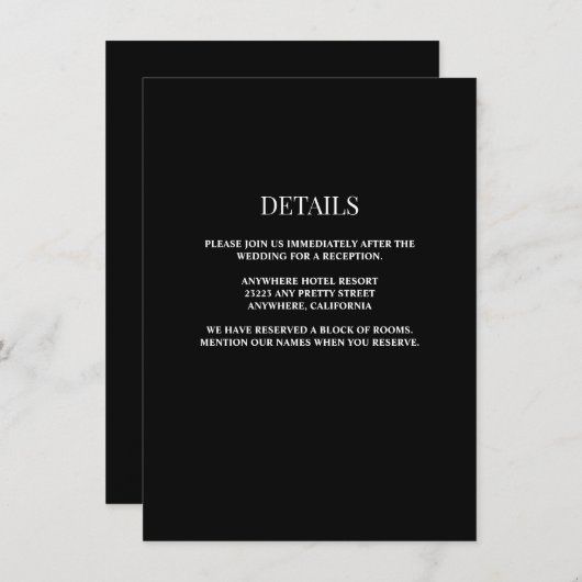 Zwarte/Witte bruiloft — Sluitkaart Informatiekaartje (Voorkant / Achterkant)