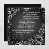 Zwarte witte bruine bruine bruinbloem trouwuitnodi kaart (Voorkant / Achterkant)