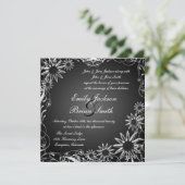 Zwarte witte bruine bruine bruinbloem trouwuitnodi kaart (Staand voorkant)
