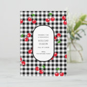 Zwarte witte Buffalo Plaid Kaart met Cherry Fruits (Staand voorkant)