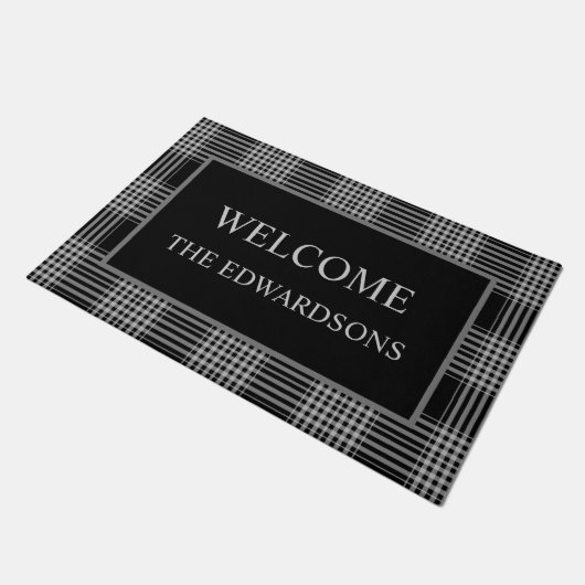 Zwarte witte buffalo-pleid Welkomstnaam Deurmat (Schuin)