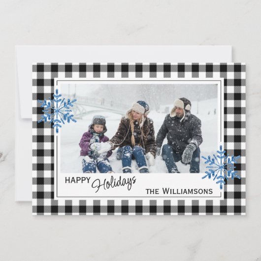 Zwarte witte buffelboorgaansteker en neusvlokken feestdagenkaart (Voorkant)