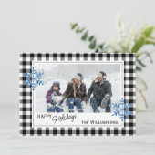 Zwarte witte buffelboorgaansteker en neusvlokken feestdagenkaart (Staand voorkant)