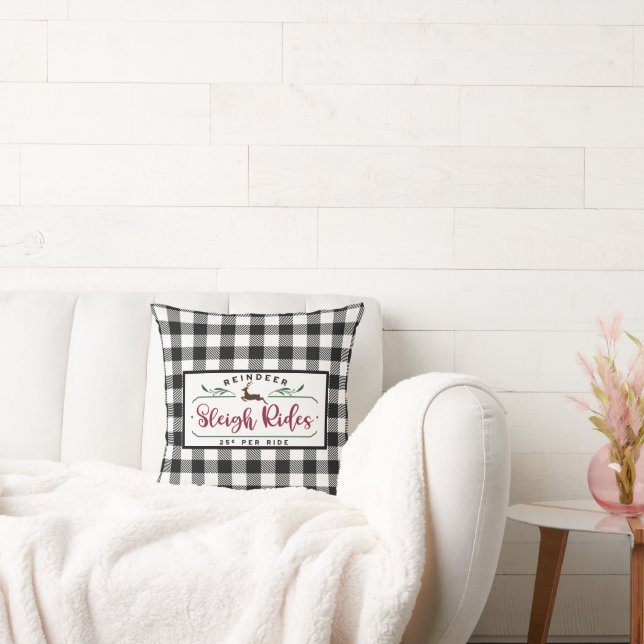 Zwarte witte buffelplaat - rendierSleigh Ride Kussen (Bank)