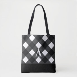 Zwarte witte buffelpleister canvas tas met initiaa