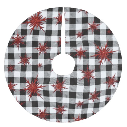 Zwarte witte buffels met rode glitter Snowflakes Kerstboom Rok (Voorkant)