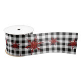 Zwarte witte buffels met rode glitter Snowflakes Satijnen Lint (Spoel)